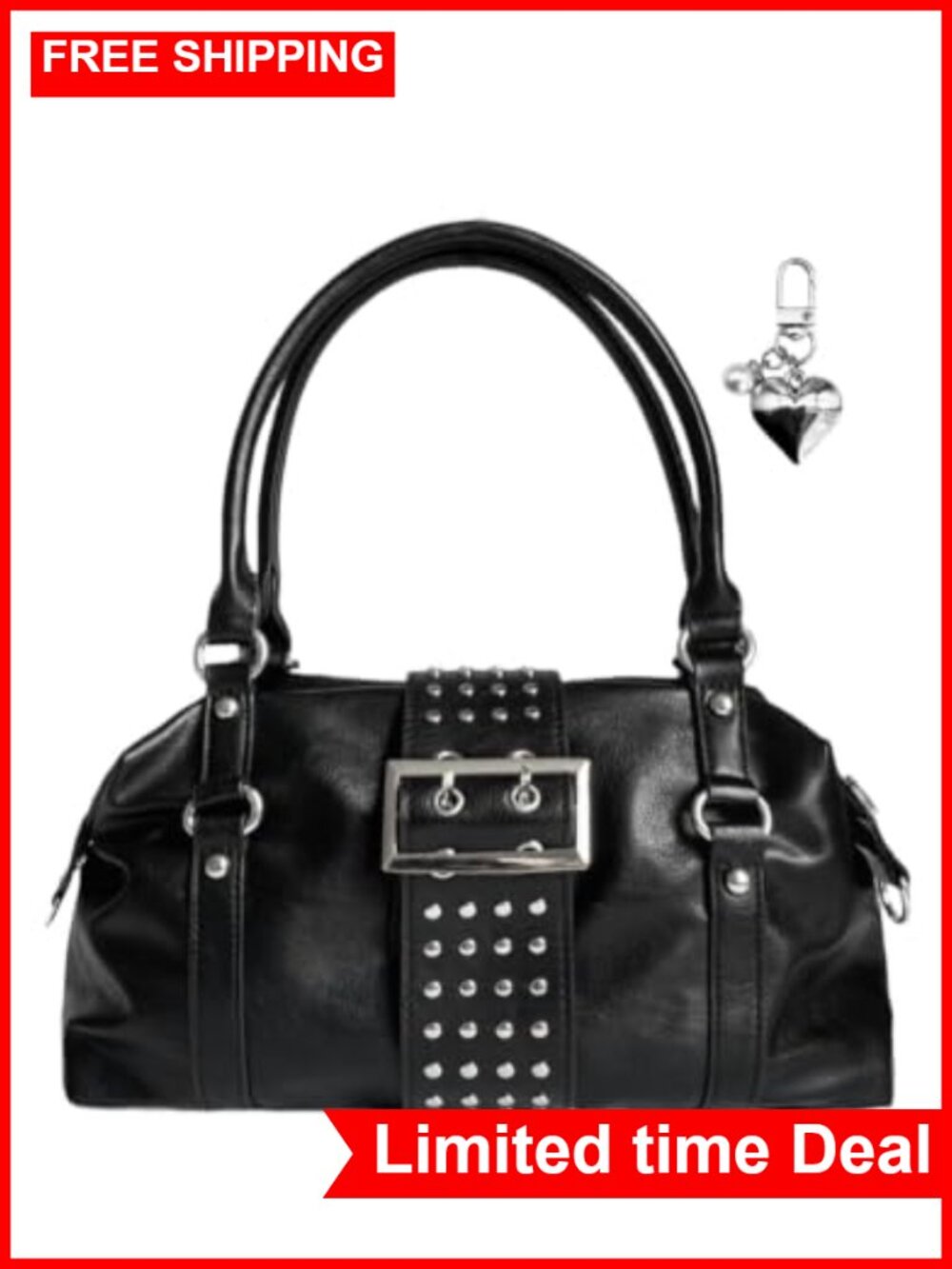 Y2K Studded Shoulder Bag Faux Leather Punk Purse Grunge 2000s Handbag